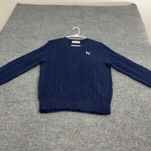 Vintage Braemar Sweater Mens 38 Navy Wool Cable Knit V Neck Dalmatian Preppy